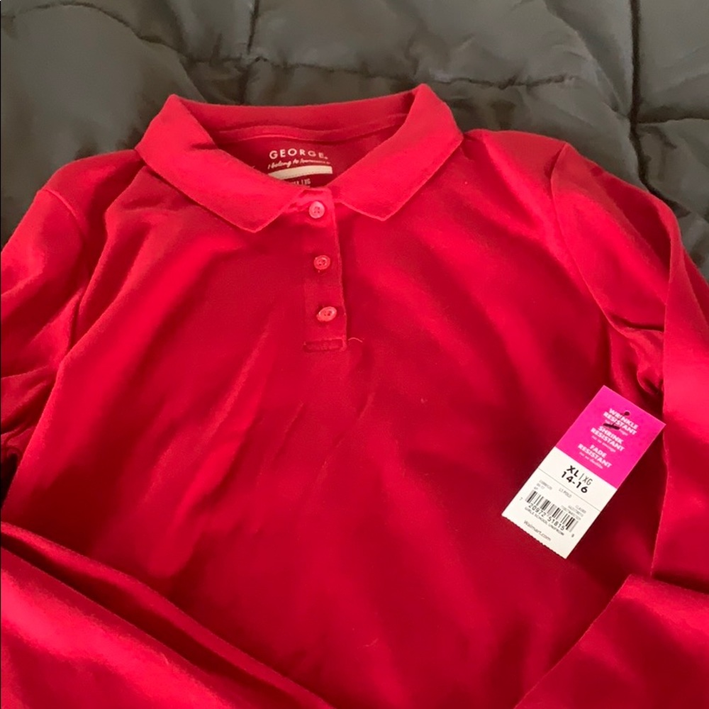 Girls long sleeve red polo uniform shirt